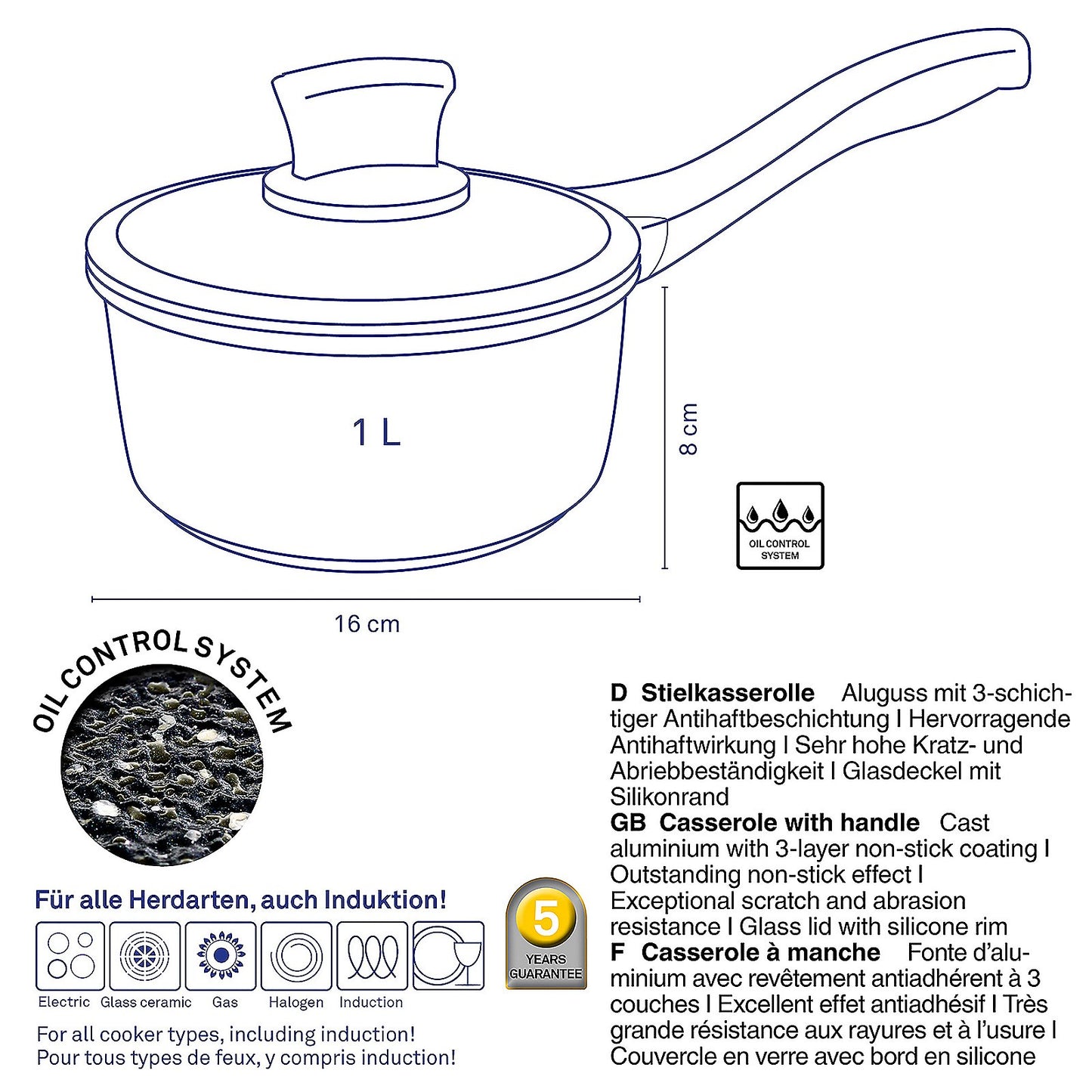 STELLA NOVA Steelpan 1 L – Compacte kracht met antiaanbaklaag en glazen deksel