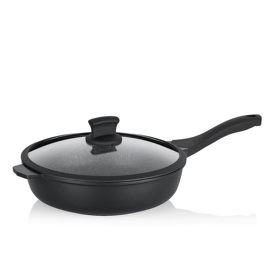 STELLA NOVA Sauteerpan Ø28 cm – Ruime stoofpan van gegoten aluminium met glazen deksel