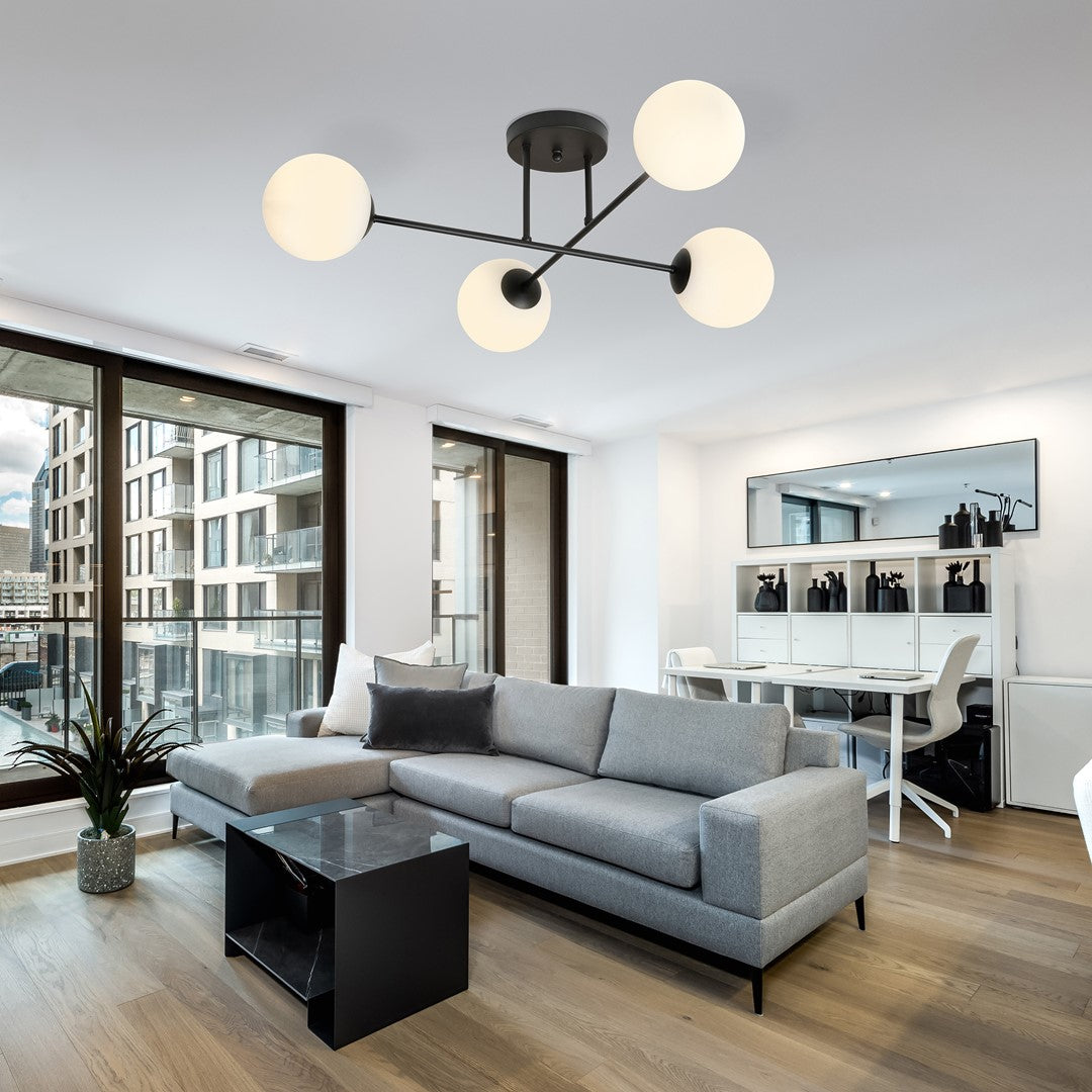 ROMA 4 – Minimalistische plafondlamp in zwart-opaal, perfect voor stijlvolle interieurs