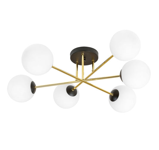 MAGNUM 6 – Indrukwekkende plafondlamp met zes glazen kappen en gouden details