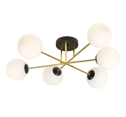 MAGNUM 6 – Indrukwekkende plafondlamp met zes glazen kappen en gouden details