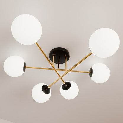 MAGNUM 6 – Indrukwekkende plafondlamp met zes glazen kappen en gouden details