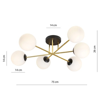 MAGNUM 6 – Indrukwekkende plafondlamp met zes glazen kappen en gouden details