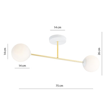 MAGNUM 2 – Stijlvolle plafondlamp met gouden frame en opaalglas voor een modern interieuraccent