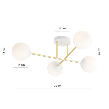 MAGNUM 4 – Luxueuze plafondlamp met opaalglas en gouden accenten voor een stijlvol interieur