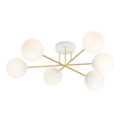 MAGNUM 6 – Luxueuze plafondlamp met glazen kappen en goudkleurig frame voor moderne elegantie
