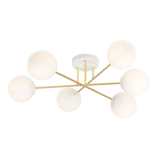 MAGNUM 6 – Luxueuze plafondlamp met glazen kappen en goudkleurig frame voor moderne elegantie