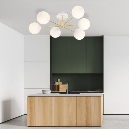 MAGNUM 6 – Luxueuze plafondlamp met glazen kappen en goudkleurig frame voor moderne elegantie