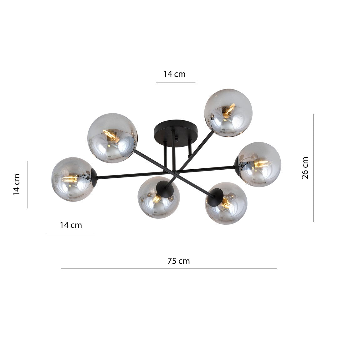 ROMA 6 – Minimalistische plafondlamp met zes spots voor krachtige lichtverspreiding