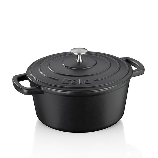 KELA Calido Ronde Braadpan 24 cm (3,8 L) – Zwart gietijzeren kookkracht met stijlvolle matte afwerking