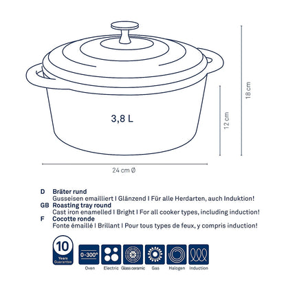 KELA Calido Ronde Braadpan 24 cm (3,8 L) – Zwart gietijzeren kookkracht met stijlvolle matte afwerking