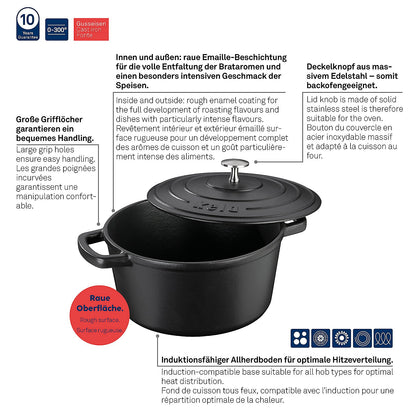 KELA Calido Ronde Braadpan 24 cm (3,8 L) – Zwart gietijzeren kookkracht met stijlvolle matte afwerking