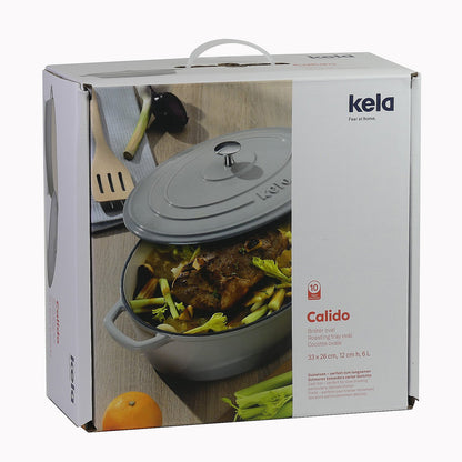 KELA Calido Ronde Braadpan 26 cm (4,6 L) – Gietijzeren kracht met stijlvolle grijze look en beige binnenzijde