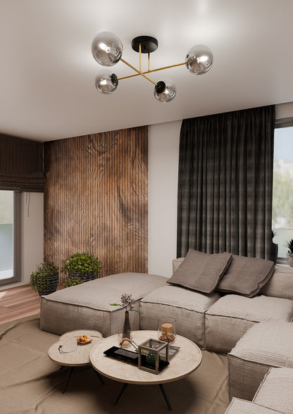 MAGNUM 4 – Stijlvolle plafondlamp met glas en goudaccenten voor een modern interieur