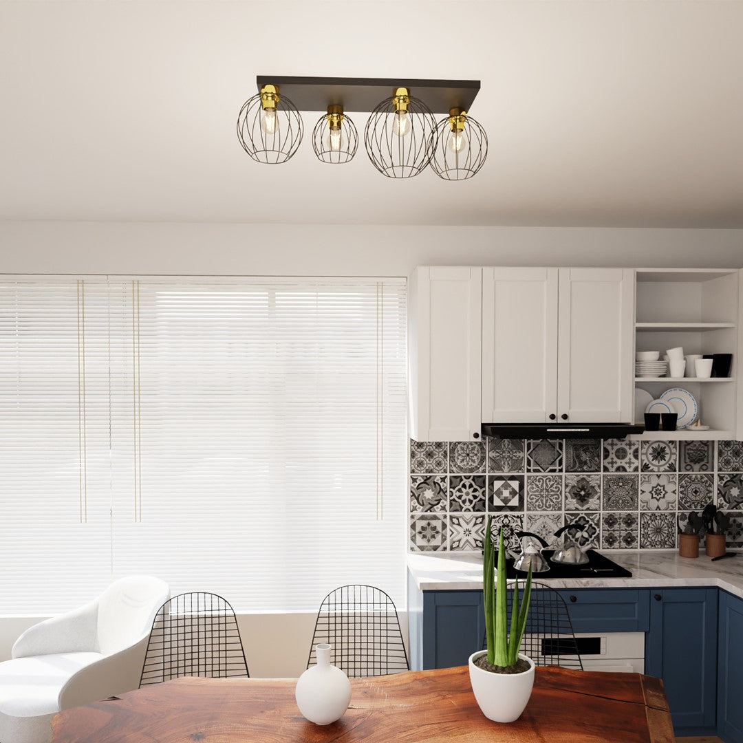 NEST 4 Black Gold – Industriële plafondlamp met een luxe gouden twist