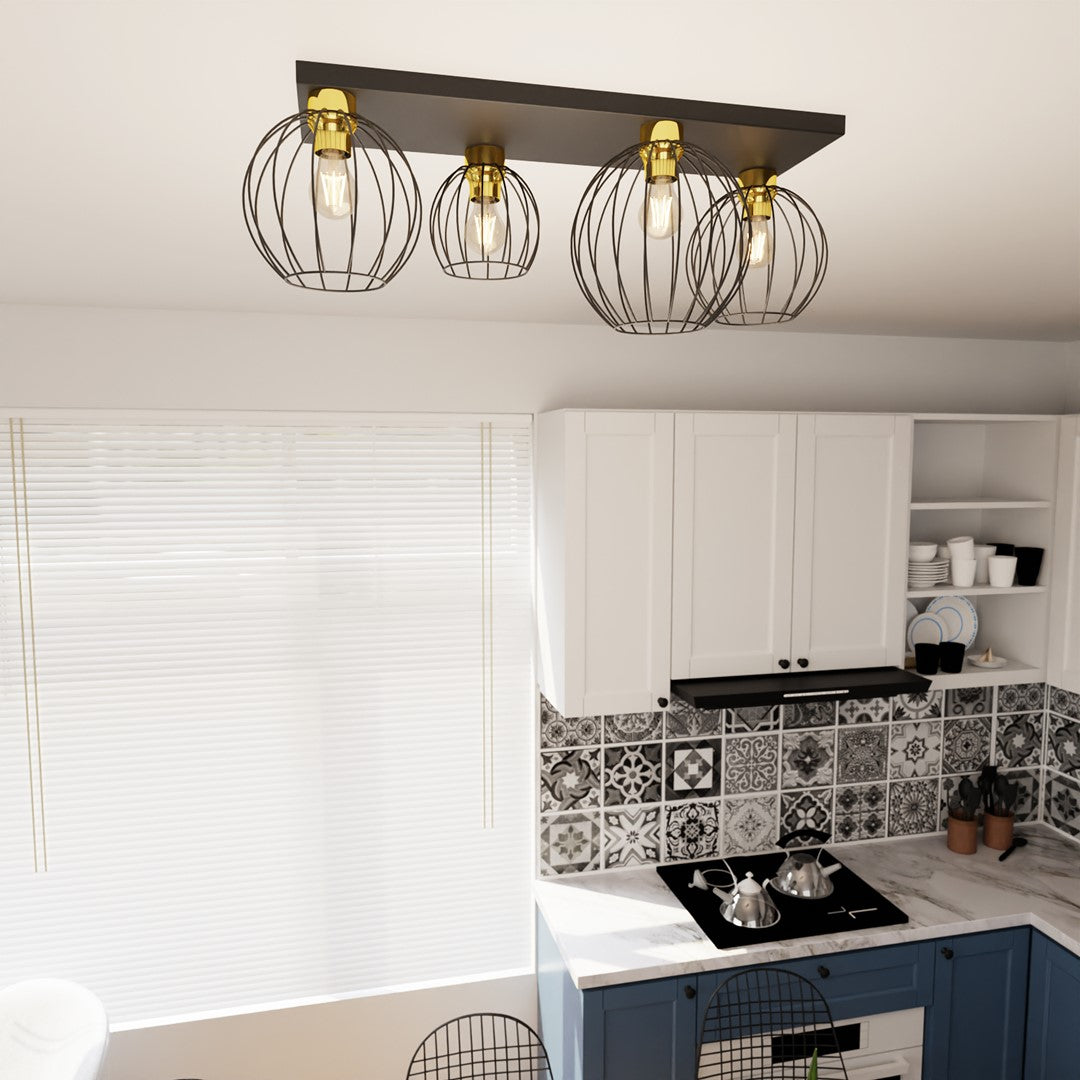 NEST 4 Black Gold – Industriële plafondlamp met een luxe gouden twist