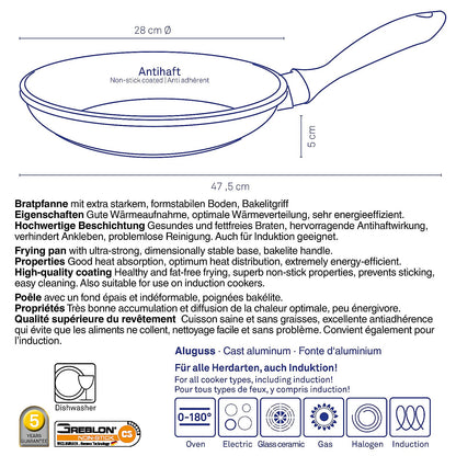 Kerros Koekenpan – Ø28 cm Gietaluminium Pan met C3+ Antiaanbaklaag