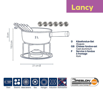 KELA Lancy Kaasfondueset – Premium fonduebeleving met krasvaste GREBLON-coating en stijlvol design