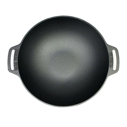 Gietijzeren Wokpan 36 cm – Robuuste Pan voor Binnen & Buiten Koken