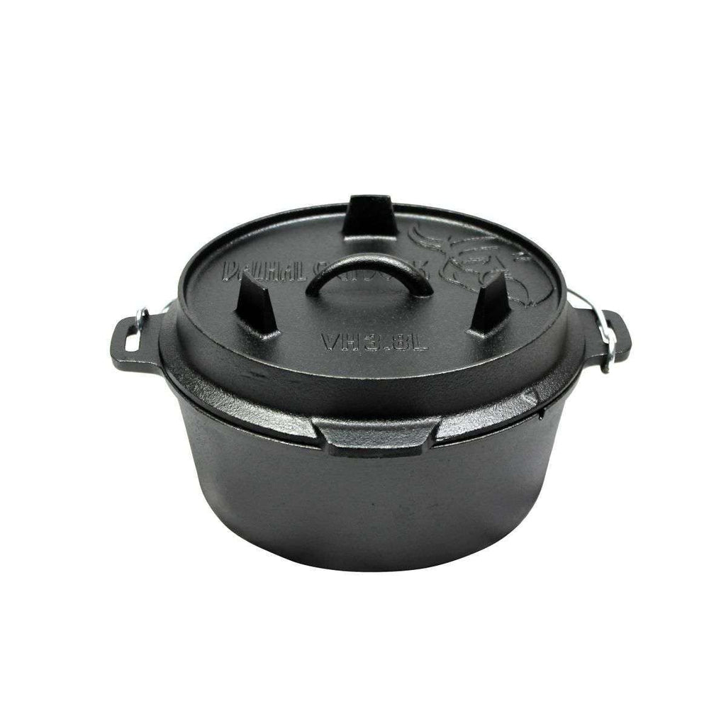 Valhal Outdoor Dutch Oven 8L – Platte Gietijzeren Alleskunner voor BBQ & Oven