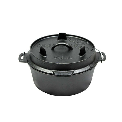 Valhal Outdoor Dutch Oven 8L – Platte Gietijzeren Alleskunner voor BBQ & Oven