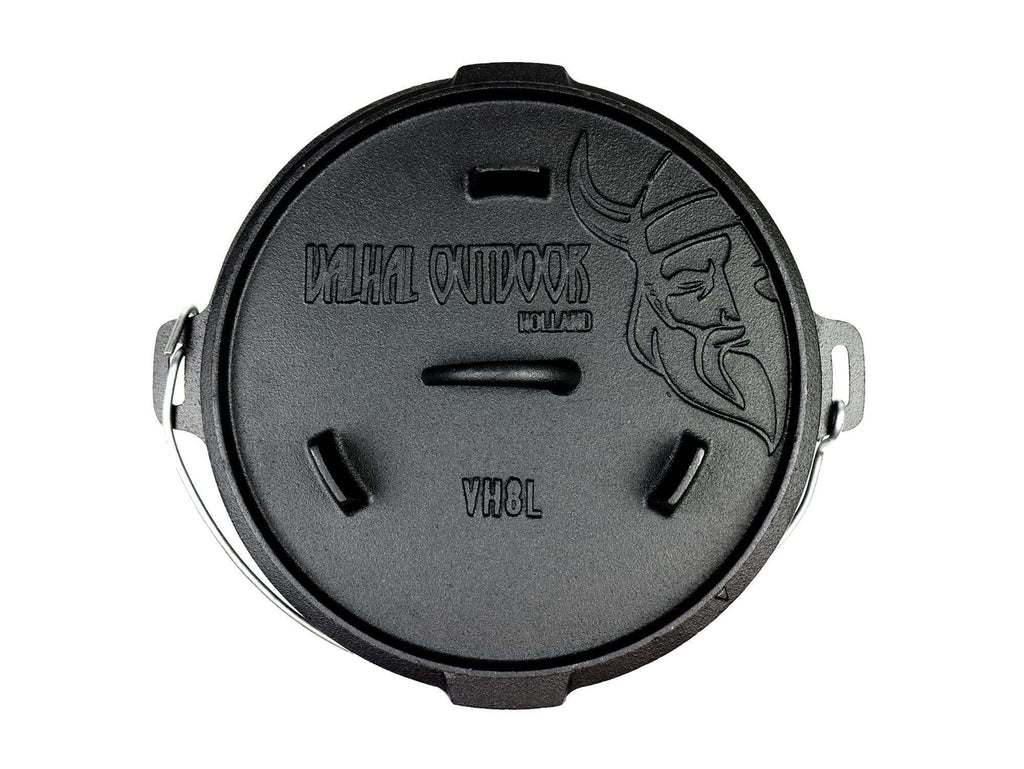 Valhal Outdoor Dutch Oven 8L – Platte Gietijzeren Alleskunner voor BBQ & Oven