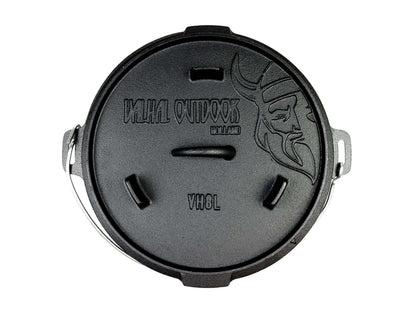 Valhal Outdoor Dutch Oven 8L – Platte Gietijzeren Alleskunner voor BBQ & Oven
