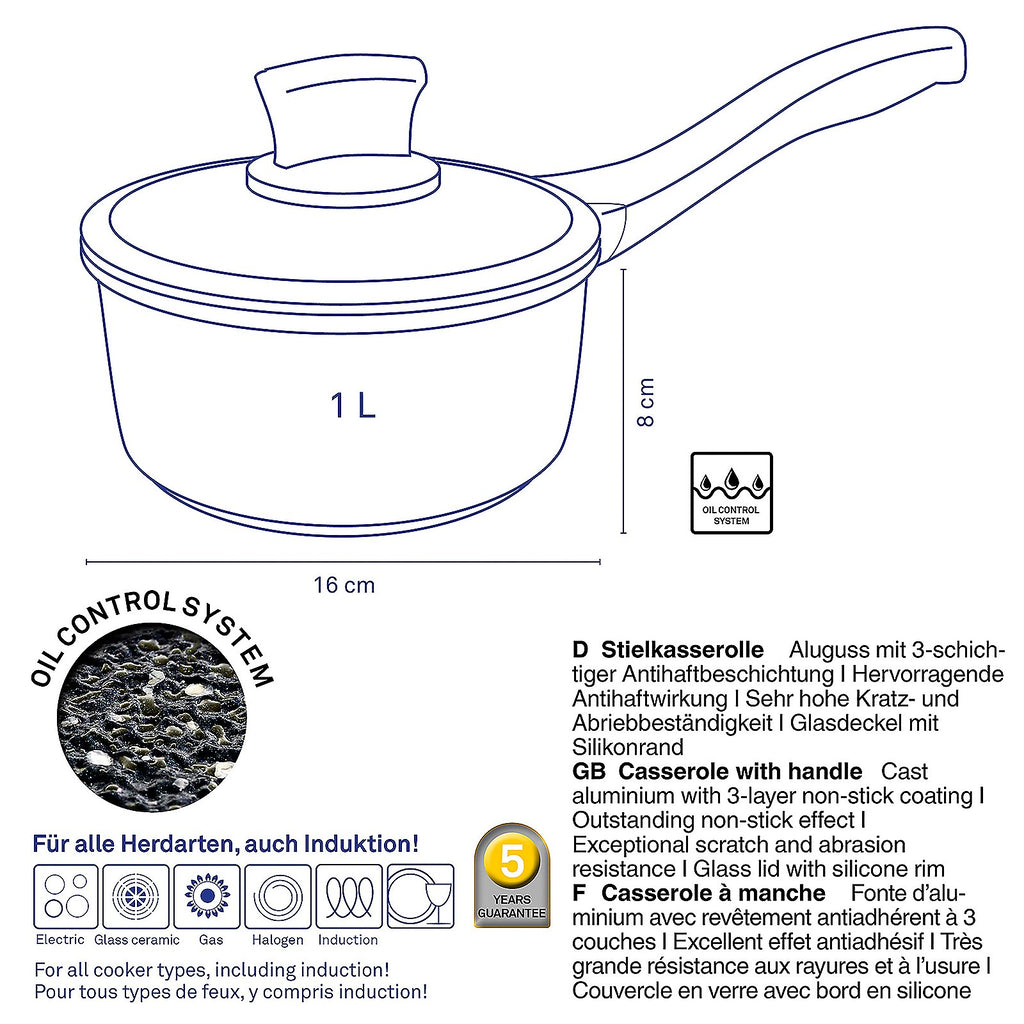 STELLA NOVA Steelpan 1 L – Compacte kracht met antiaanbaklaag en glazen deksel