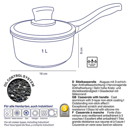 STELLA NOVA Steelpan 1 L – Compacte kracht met antiaanbaklaag en glazen deksel