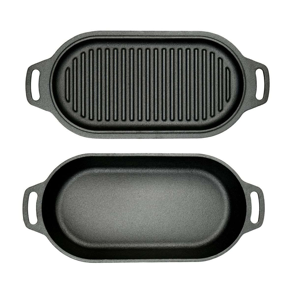 Valhal Outdoor Dutch Oven – Gietijzeren Braadpan met Grilldeksel (Ovaal, 2 Liter)