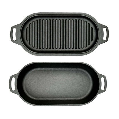 Valhal Outdoor Dutch Oven – Gietijzeren Braadpan met Grilldeksel (Ovaal, 2 Liter)