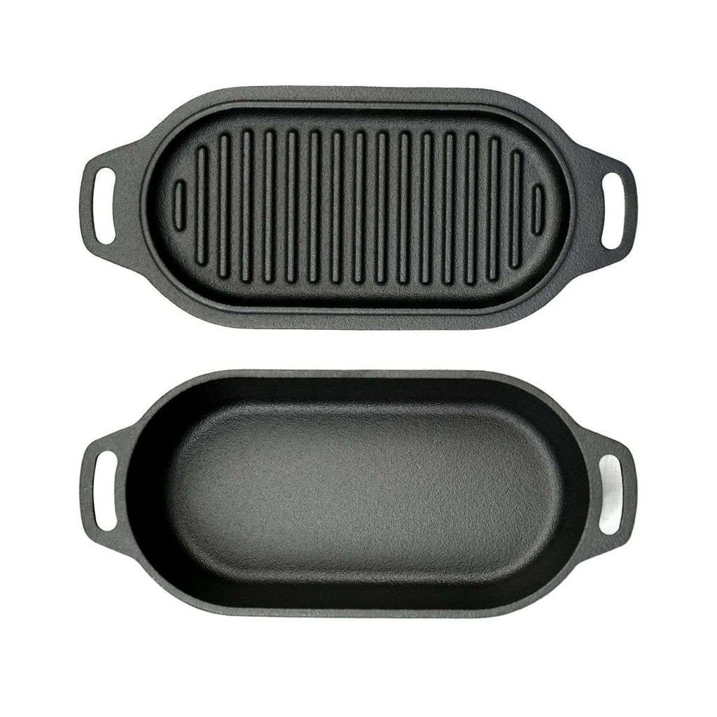 Valhal Outdoor Dutch Oven – Gietijzeren Braadpan met Grilldeksel (Ovaal, 1 Liter)