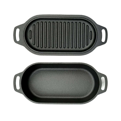 Valhal Outdoor Dutch Oven – Gietijzeren Braadpan met Grilldeksel (Ovaal, 1 Liter)