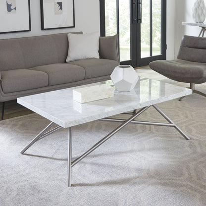 CORAL COFFEE TABLE IN MARBLE Tijdloze Luxe – Salontafel met Carrara Marmer en Roestvrij Staal