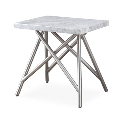 CORAL END TABLE IN MARBLE Tijdloze Verfijning – Bijzettafel met Carrara Marmer en RVS Onderstel