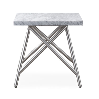 CORAL END TABLE IN MARBLE Tijdloze Verfijning – Bijzettafel met Carrara Marmer en RVS Onderstel