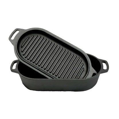Valhal Outdoor Dutch Oven – Gietijzeren Braadpan met Grilldeksel (Ovaal, 2 Liter)