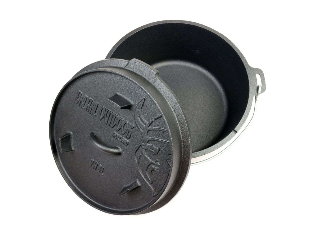 Valhal Outdoor Dutch Oven 8L – Platte Gietijzeren Alleskunner voor BBQ & Oven
