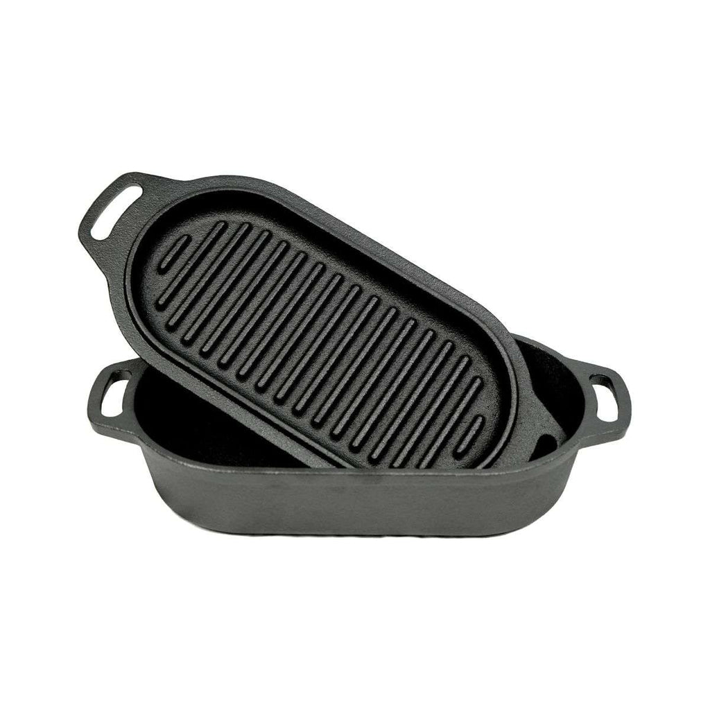 Valhal Outdoor Dutch Oven – Gietijzeren Braadpan met Grilldeksel (Ovaal, 1 Liter)