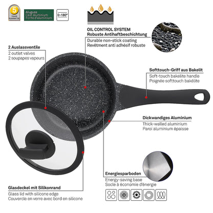 STELLA NOVA Steelpan 1 L – Compacte kracht met antiaanbaklaag en glazen deksel