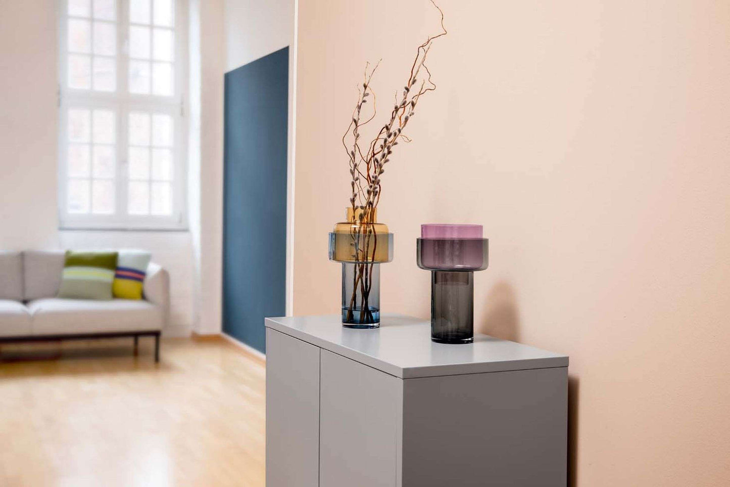 AURA Purple – Sculpturale tweedelige designvaas van mondgeblazen glas (31 cm)