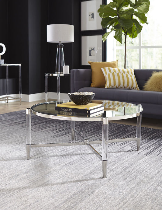 MARILYN GLASS ACRYLIC AND POLISHED STAINLESS STEEL COFFEE TABLE Art Deco Luxe – Statement Salontafel met Glans en Lichtheid