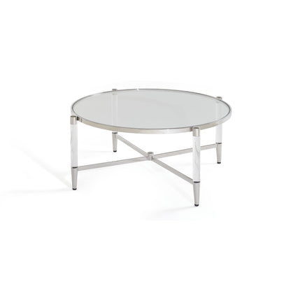 MARILYN GLASS ACRYLIC AND POLISHED STAINLESS STEEL COFFEE TABLE Art Deco Luxe – Statement Salontafel met Glans en Lichtheid