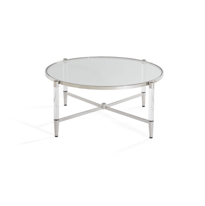 MARILYN GLASS ACRYLIC AND POLISHED STAINLESS STEEL COFFEE TABLE Art Deco Luxe – Statement Salontafel met Glans en Lichtheid