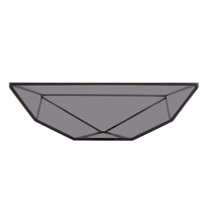 ARIA SMOKED GLASS AND POLISHED STAINLESS STEEL CONSOLE TABLE Geometrische Glamour – Slanke Console van Gerookt Glas en Glanzend Roestvrij Staal