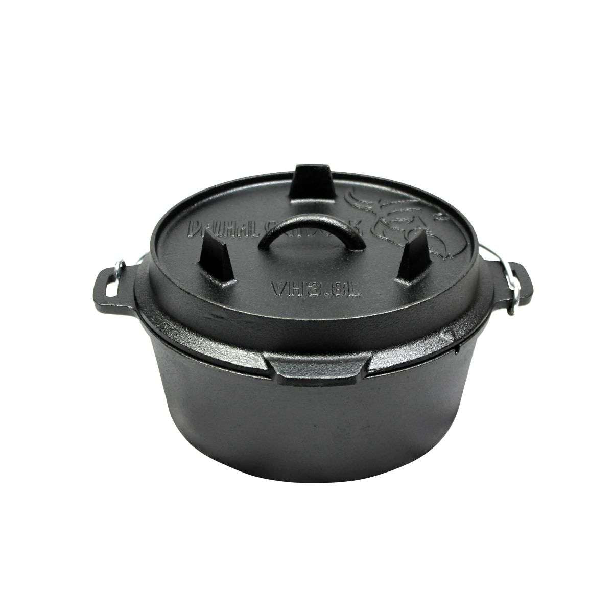 Valhal Outdoor Dutch Oven 8L – Platte Gietijzeren Alleskunner voor BBQ & Oven