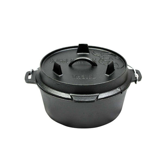 Valhal Outdoor Dutch Oven 8L – Platte Gietijzeren Alleskunner voor BBQ & Oven