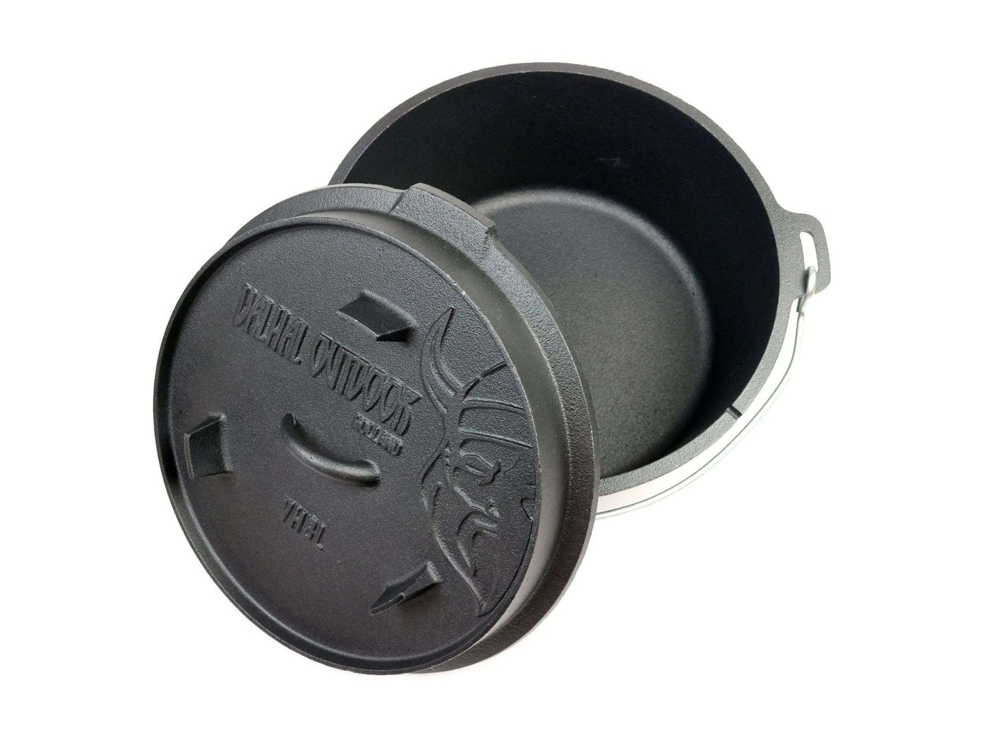 Valhal Outdoor Dutch Oven 8L – Platte Gietijzeren Alleskunner voor BBQ & Oven