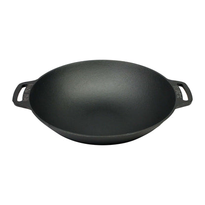 Gietijzeren Wokpan 36 cm – Robuuste Pan voor Binnen & Buiten Koken