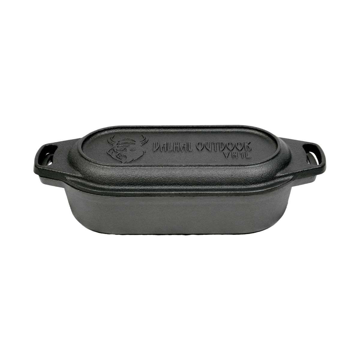 Valhal Outdoor Dutch Oven – Gietijzeren Braadpan met Grilldeksel (Ovaal, 1 Liter)